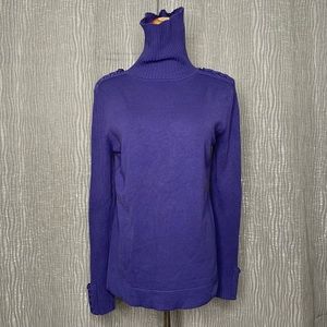 Cache’ ribbed sleeve braided shoulder turtleneck sweater